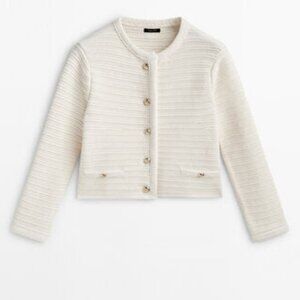 Textured Knit Cardigan with Gold Buttons